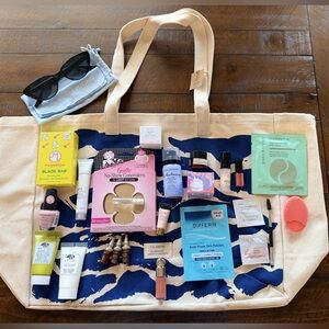 Canvas Tote with Skincare and Beauty Products